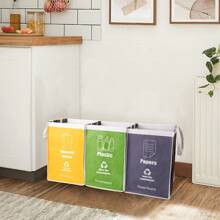 Recycle Waste Bag For Kitchen Home Trash Sorting Bins Base Plate Waterproof Baskets Polypropylene 3 Set - Light Grey - View 2