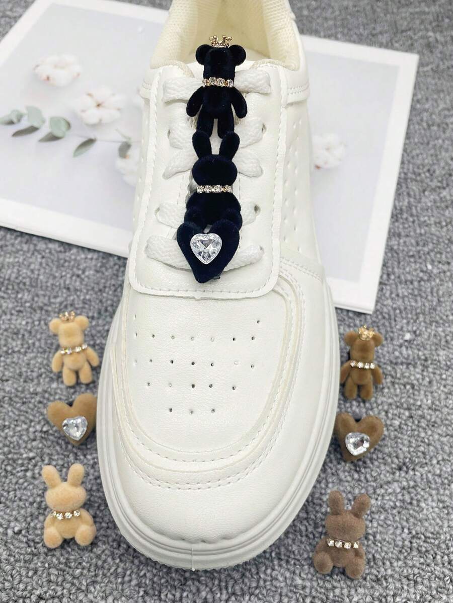 6 件装水钻熊鞋带饰物 ABS 可爱带扣装饰 DIY 闪亮心形鞋带夹配饰装饰饰品适合女士运动鞋靴子圣诞节万圣节生日派对礼物（不含鞋子）