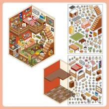 3pcs Cute Mini House 2.5D Landscape Sticker, "My Little House" Series DIY Scene Decoration Sticker,School Supplies,Back To School