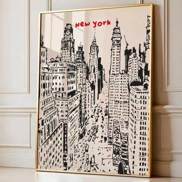1 pezzo cartellone d'arte da viaggio per New York City in stile sfumato, astratto vintage, funky, minimalista, senza cornice, stampa su tela per camera da letto, soggiorno, appartamento, decorazione moderna per la casa
