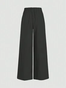 Pantalon large à taille élastique et cordon de serrage de couleur unie pour femmes, pour le printemps/été, décontracté et pour le travail