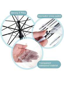 4pcs Windproof Clear Umbrellas With Auto Open, Dome Design & J Hook Handle - Perfect For Weddings & Graduations - Clear - View 6