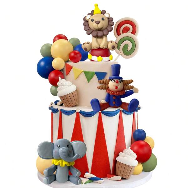 19 PCS Circus Cake Decoration, Circus Birthday Cake Decorations Balls Cake Picks For Carnival Birthday Party Supplies Circus Shower And Any Party Decorations