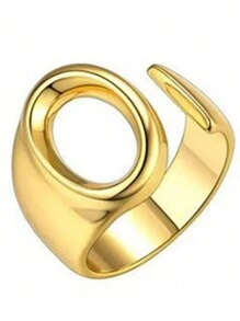 1pc Women's Fashion Retro 26 Alphabet Stainless Steel Open Ring - Yellow Gold - View 15