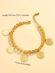 1 pieza Pulsera vintage con moneda de oro redonda y cadena de cola de fénix de metal, adecuado para que las mujeres lo usen como regalo en días festivos diarios