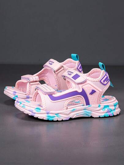 Girls Double Hook And Loop Adjustable Classic Color Casual Sandals, Fashionable & Versatile Children Sport Sandals