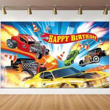 1pc Hot-Selling Car Themed Birthday Party Decoration, Popular Race Car Banner Background For Indoor & Outdoor Birthday Party Decor