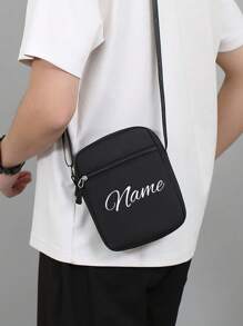 Personaliza tu propia bolsa, un sencillo y elegante bolso de mensajero de unicolor, un pequeño bolso de mensajero cuadrado con cierre de cremallera de lona negra, que se puede personalizar con tu propio nombre, letras de la suerte, números, palabras, etc. Es adecuado para el transporte diario al trabajo y el trabajo de negocios, y es apropiado tanto para hombres como para mujeres. Bolsos de señora - Negro - Ver 3