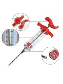 1PC Flavor Injector For Turkey, Steak, Grilled Meat, BBQ, Marinade, Basting, And Seasoning, Red Syringe