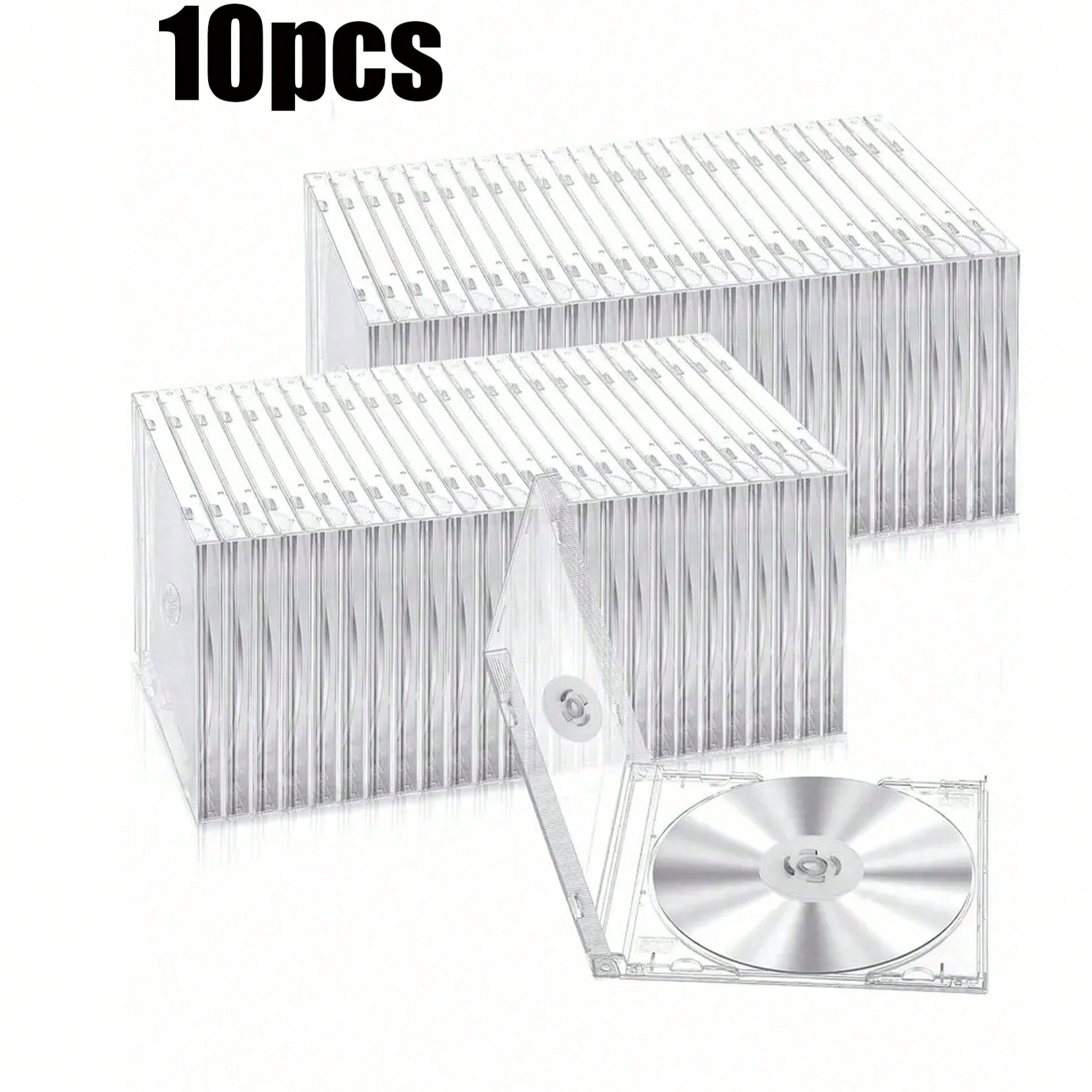 10pcs Ultra Slim Clear Transparent Square Shaped CD And DVD Disc Clam Shell Case With Lock, Single Disc Capacity, Impact Resistant PP Poly Plastic Case Clear Plastic Carrying Game Bag Storage For CDs, Albums, Video Games