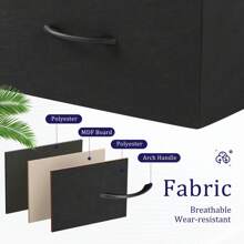 5 Drawer Dresser, Wide Chest Of Drawers Nightstand Storage Tower Storage Fabric Dresser With Wood Top Living Room, Bedroom, Hallway,White - Black - View 6