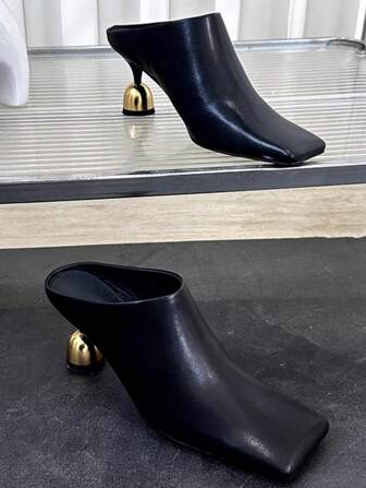 Fall/Winter 2025 Spring/Summer New Wine Glass Heel Square Toe Slip-On Mules Shoes For Women, Retro Commuter Closed Toe Backless High Heels