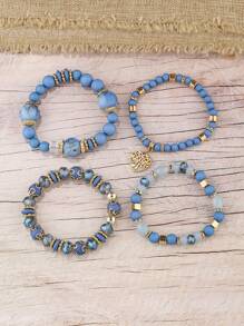 4pcs/Set Boho Style Multi-Layer Mixed Crystal & Heart Charm Bracelets For Women