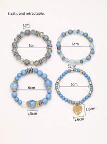 4pcs/Set Boho Style Multi-Layer Mixed Crystal & Heart Charm Bracelets For Women