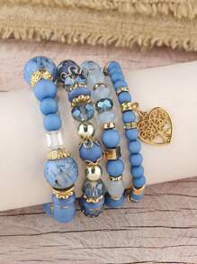 4pcs/Set Boho Style Multi-Layer Mixed Crystal & Heart Charm Bracelets For Women