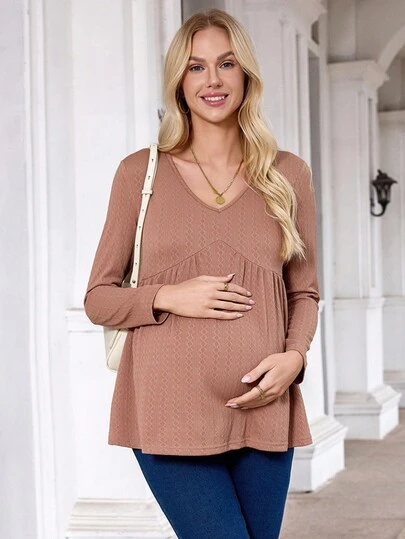 weisilong Maternity V Neck Long Sleeve Pregnant T-Shirt Tops