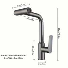 1pc Stainless Steel Waterfall Faucet Bathroom Sink Faucet With 4 Outlets, Rotatable, Hot And Cold Control - Grey - View 8