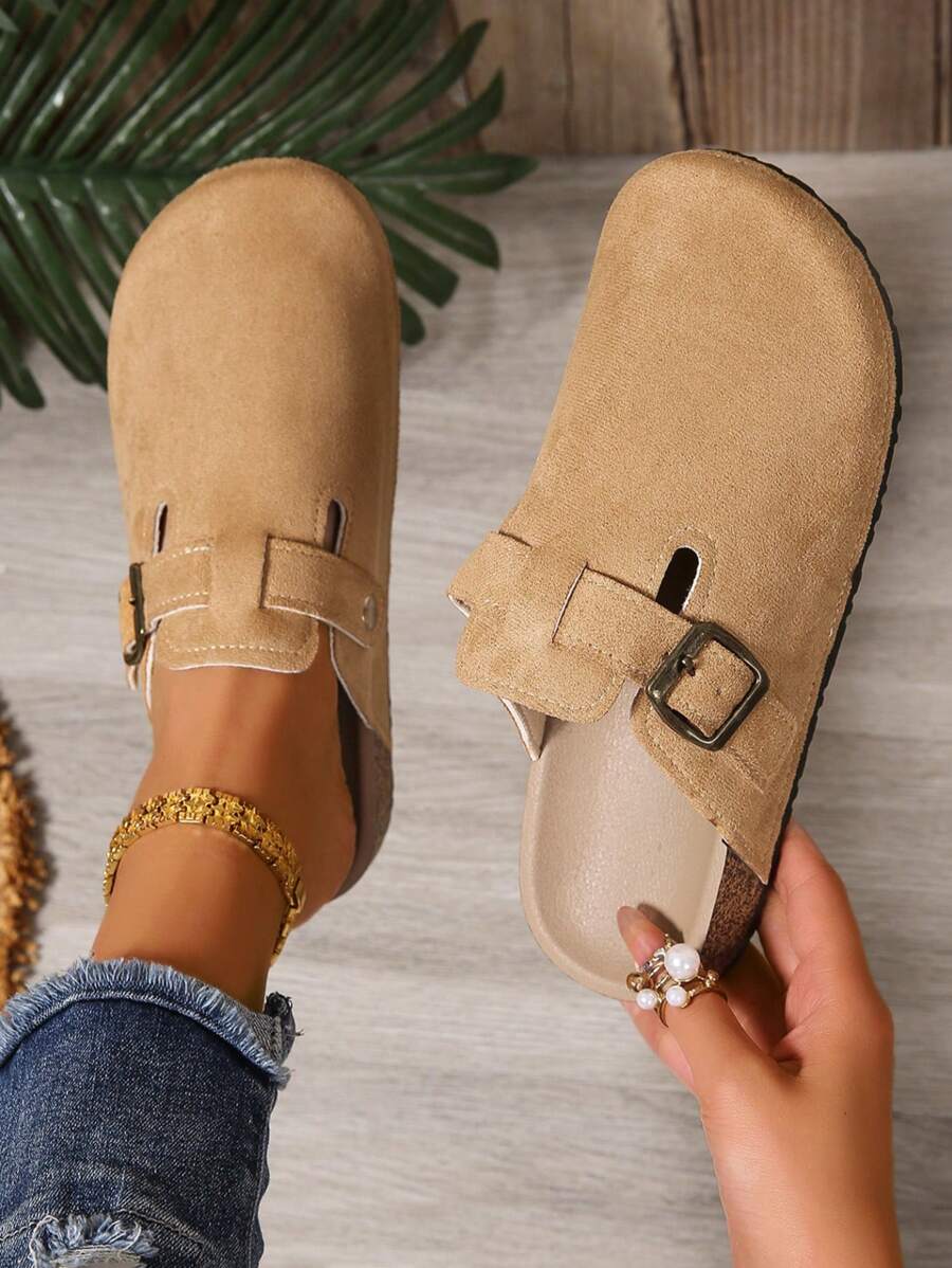 2025 Spring/Summer New Fashion Women Cute Comfortable Thick Sole Sandals, Women Elegant Flat Sandals, Resort Style Beach Shoes, Slip-On Flat Casual Slippers Suitable For Dresses, Beach Or Apartment, Black, White, Khaki, Brown, Coffee, Beige, Formal Shoes, Holiday Sandals, Bohemian Style Beach Walking Shoes, Flat Loafers, Thick Sole Flat Sandals - Brown - View 1