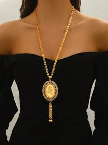 1pc Luxurious Retro Style Tasseled Circular Wedding Bridal Party Daily Necklace - Gold - View 4