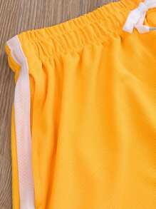 Men Summer Athletic Outfits, Color Splicing Drawstring Elastic-Waist Sports Running Shorts For Boys - Màu vàng - Xem 3