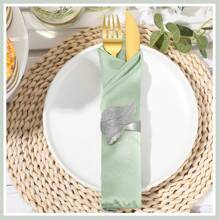 Set da 6 anelli portaposate verdi a forma di coda di topo e 6 anelli portaposate argentati a forma di foglia, riutilizzabili, adatti per matrimoni, ristoranti, banchetti, raduni familiari, decorazione da tavolo per feste, come regalo - Multicolore - Visualizzare 4