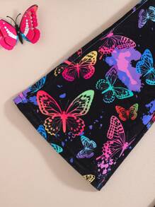 2pcs/Set Toddler Girls' Casual Street Style Colorful Glow-In-The-Dark Butterfly Print Round Neck Short Sleeve T-Shirt And Flare Pants Set, Suitable For Spring/Summer/Autumn Outdoor, Back To School, Commute, Social Occasions - Black - View 7