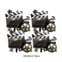 22" Photography Foil Microphone, Round Disco 4D Balloon Set, Movie Night Party Decoration, Sunglasses, Projector, Popcorn, Aluminum Foil Balloons, Movie Birthday Party Supplies