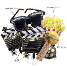 22" Photography Foil Microphone, Round Disco 4D Balloon Set, Movie Night Party Decoration, Sunglasses, Projector, Popcorn, Aluminum Foil Balloons, Movie Birthday Party Supplies