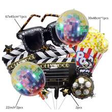 22" Photography Foil Microphone, Round Disco 4D Balloon Set, Movie Night Party Decoration, Sunglasses, Projector, Popcorn, Aluminum Foil Balloons, Movie Birthday Party Supplies