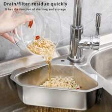 New Stainless Steel Sink Drain Basket, Triangle Filter Net, Kitchen Sink Organizer Rack, Vegetable Wash Basin - Color as Shown - View 1
