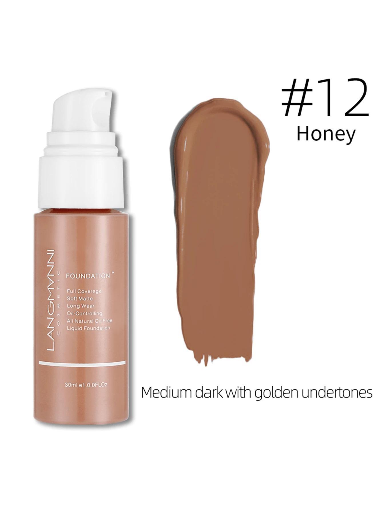 女士防水啞光粉底1入組長效控油遮瑕粉底霜 - Honey - 查看 1