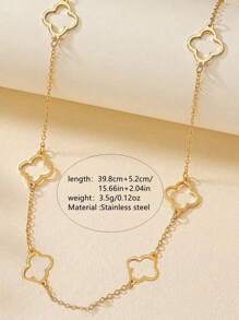 1pc Minimalist Elegant Stainless Steel Hollow Four-Leaf Flower Chain Necklace, Suitable For Ladies Daily Wear Or Party, Also As Women's Festival Gift
