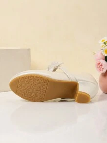 Zantong 儿童高跟鞋，白色蕾丝女童鞋，女童正装鞋闪光公主鞋花朵玛丽珍低跟鞋派对婚礼舞会鞋（儿童/青少年）