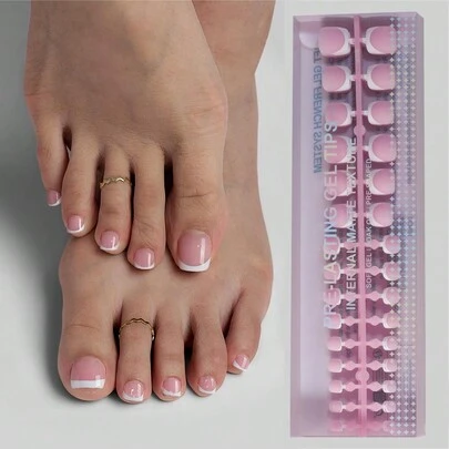 150Pcs Short Square Brown/Pink Adhesive Gel Finger/Toe Nails, With 15 Size Choices, Short French Style Fake Nails, Suitable For Women And Girls Toe Decorating Press On Nails Nail Supplies Nails
