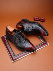 男士尖头渐变色牛津鞋，经典鳄鱼皮纹理，时尚正装鞋，适合舞会、派对、婚礼，百搭 - 紅色 - 查看 3