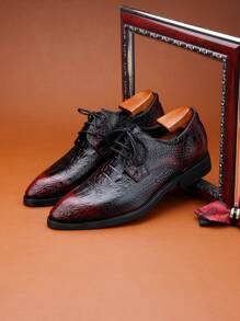 男士尖头渐变色牛津鞋，经典鳄鱼皮纹理，时尚正装鞋，适合舞会、派对、婚礼，百搭 - 紅色 - 查看 4
