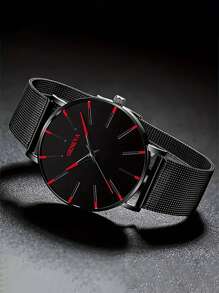 休闲男士时尚超薄石英表，简约设计，配网状表带 - 彩色 - 查看 6