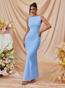 ADYCE 女士船领侧开衩修身正式礼服，适合舞会、派对、鸡尾酒会、毕业典礼、晚宴、婚礼宾客等场合。