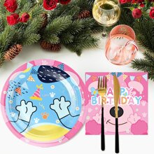 20pcs Cartoon Dog Paw Print Puppy Themed Party Tableware Set, Includes 7-Inch/9-Inch Party Plates In 2 Puppy Patterns, Cartoon Doodle Party Napkins, Dog Paw Print Party Cups, Suitable For Birthday Party, Baby Shower, Family Gathering, Picnic Back To School - Multicolor - View 2
