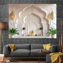 1pc Eid Mubarak Polyester Backdrop, Muslim Cultural Festival Flag, Multi-Use Photo Backdrop, No Electricity Required, Suitable For Ramadan Celebration, Party Decor, Home And Studio, Age 14+ Years