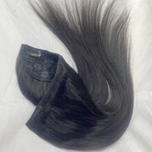 Clip In Human Hair Extensions One Piece 5 Clips Real Human Hair Straight Soft One Piece Natural Human Hair Extensions - Natural Black - View 7