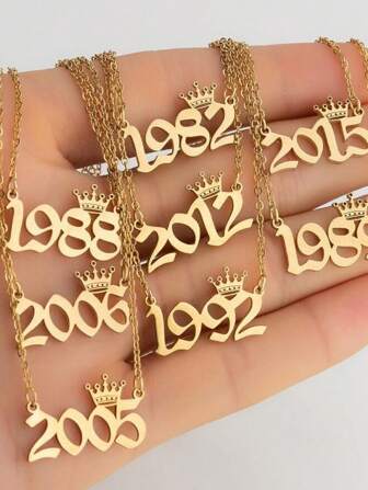 1pc Simple Stainless Steel Letter Necklace 1980-2023 Birthday Year