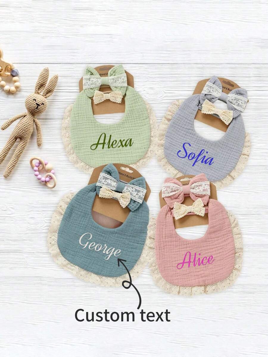 1 套个性化女婴围兜，定制名字刺绣围兜，婴儿洗礼的理想礼物，新生女婴礼物 - 彩色 - 查看 1