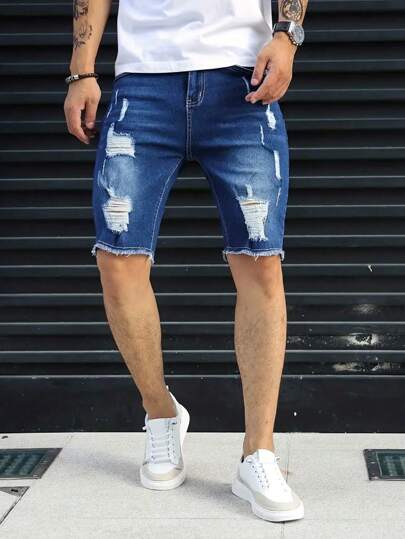 NIUYUNHENGTONG Men's Fashion Distressed Stretch Skinny Denim Shorts