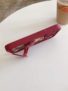 Summer 1pc Camera Lens Protective Shockproof Phone Case With Heart-Shaped Phone Holder And Rose Flower Pattern, Compatible With IPhone 11 Pro Max/12 Pro Max/13 Pro Max/14 Pro Max/15 Pro Max/IPhone 16 Plus/IPhone 16 Pro Max, Redmi, OPPO/Realme, VIVO, Infinix, Honor, One Plus - Burgundy - View 4