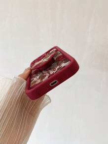 Summer 1pc Camera Lens Protective Shockproof Phone Case With Heart-Shaped Phone Holder And Rose Flower Pattern, Compatible With IPhone 11 Pro Max/12 Pro Max/13 Pro Max/14 Pro Max/15 Pro Max/IPhone 16 Plus/IPhone 16 Pro Max, Redmi, OPPO/Realme, VIVO, Infinix, Honor, One Plus - Burgundy - View 8