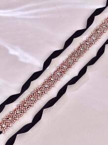 1 قطعة حزام خصر طويل مرصع بالكريستال الكامل، اكسسوار فستان رسمي بلون الذهب الوردي، شريط أسود رسمي لحفلات المساء والعشاء للنساء، اكسسوارات عيد الحب - الشريط الأسود - مشاهدة 4