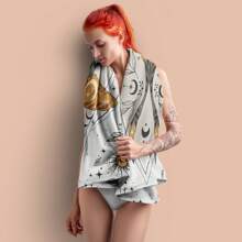 1pc Modern Geometric-Patterned Quick-Dry Beach Towel, Fantasy Moth Cartoon Design, Soft Skin-Friendly Polyester Blend, Sand-Absorbent, Ideal For Pool, Travel, Yoga, Swimming - Woven, Oblong, 250gsm Summer, Holiday Bathroom Decor Beach Essentials