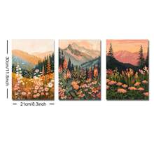 Conjunto de 3 Cartazes de Arte Floral de Montanha do Pôr do Sol Boho sem Moldura, Decoração Rústica Botânica Boêmia, Impressão em Tela de Pintura de Paisagem de Margarida e Flores Silvestres, Pintura Minimalista para Quarto, Apartamento, Sala de Estar, Quarto, Decoração Moderna para Casa - Multicolorido - Visão 10