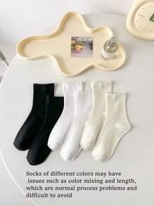 6pairs Solid Crew Socks - Black and White - View 7